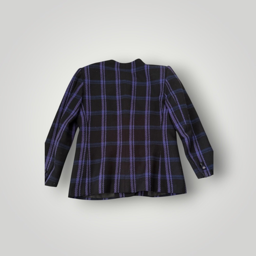 Lord & Taylor Vintage Plaid Blazer 6P Black Purple Wool Jacket Dark Academia - Picture 3 of 9